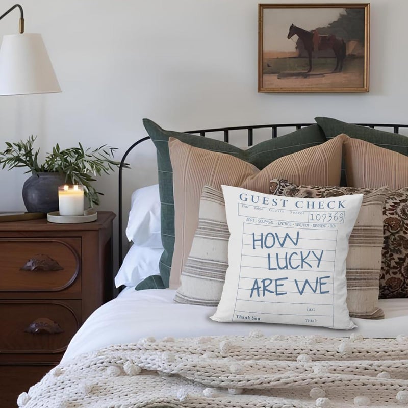ETVISO Preppy Girly Room Decor Aesthetic, How Lucky are We Pillow Cover 18x18, Trendy Preppy Inspirational Quote Decorative Throw Pillow Case for Girls Bedroom Home Drom Apartment - Image 3